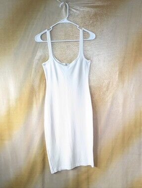 -American Apparel White Fitted Bodycon Midi Tank Dress Size Large